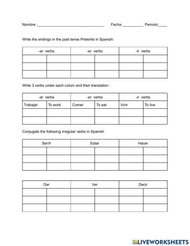 Pretérito with Regular and Irregular verbs