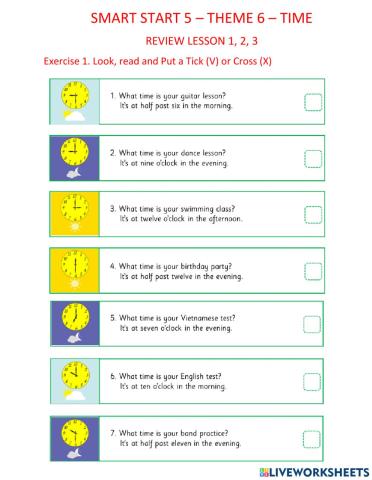 Smart start 5 - Theme 6 - TIME - REVIEW lesson 1, 2, 3