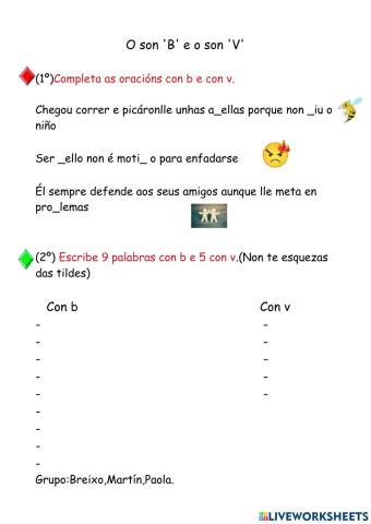 Palabras con B e V en galego 1