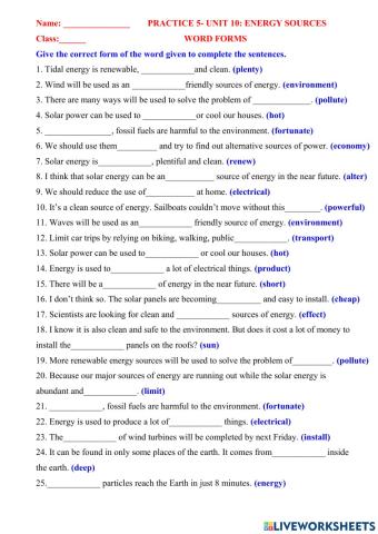 English 7 unit 10 word forms