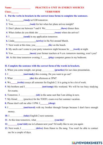 English 7 unit 10 verb form