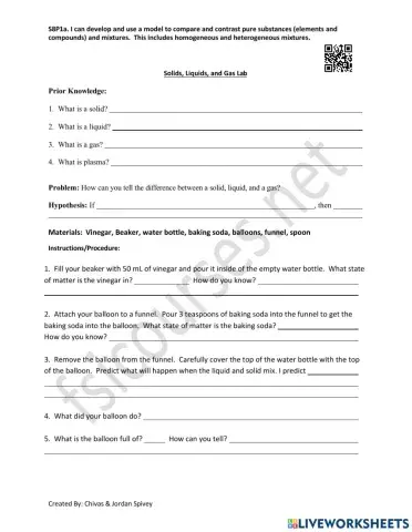 Solids, Liquids, & Gas Lab