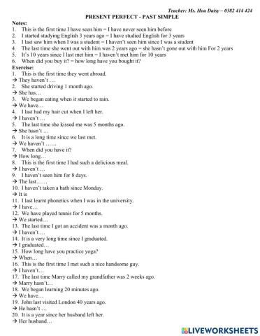 Present perfect - past simple writing sentences