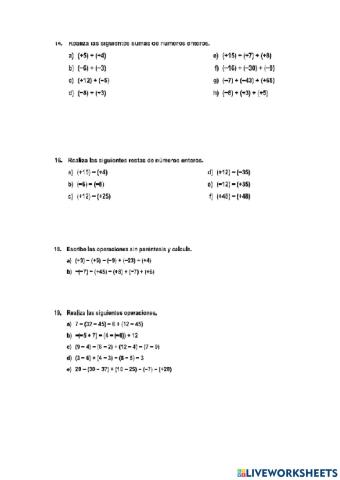 Operaciones con números enteros
