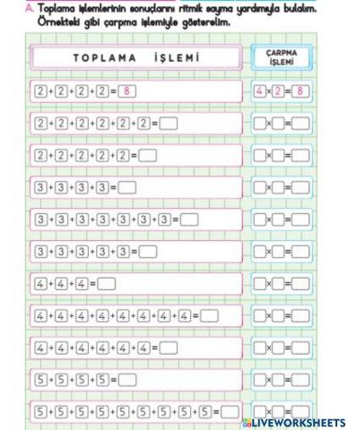 Toplamadan Çarpma İşlemine