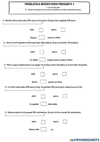 Problemas inventar la pregunta
