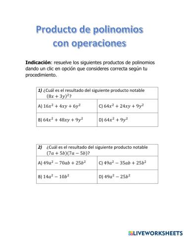 Producto de polinomios con operaciones combinadas