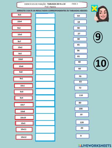 Tabuada do 9 e 10