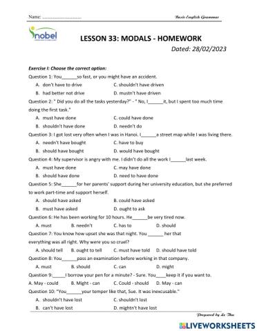 Lesson 33 - 2k8 - Modals - Homework