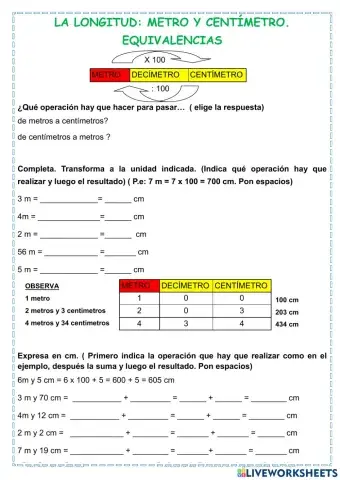 Medidas longitud: metro y centímetro