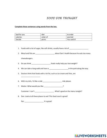 Vocabulary review: Food for Thought