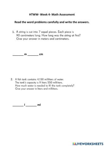 HTWW- Week 4- Math Assessment