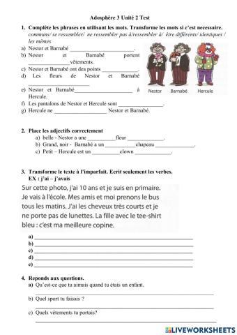 Adosphère 3 Unité 2 Test