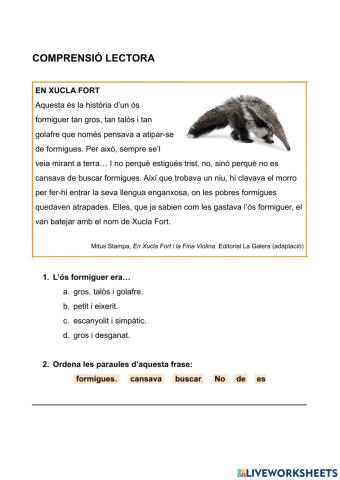 Comprensió lectora: En Xucla Fort