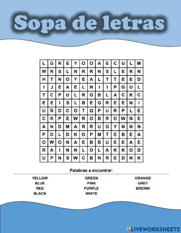 Sopa de letra colores en ingles