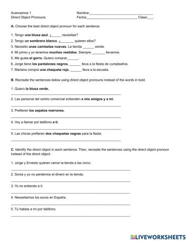 1 4.1 Direct Object Pronouns wkst