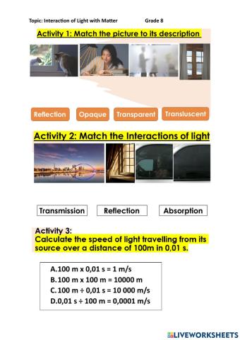 Interaction of light with matter