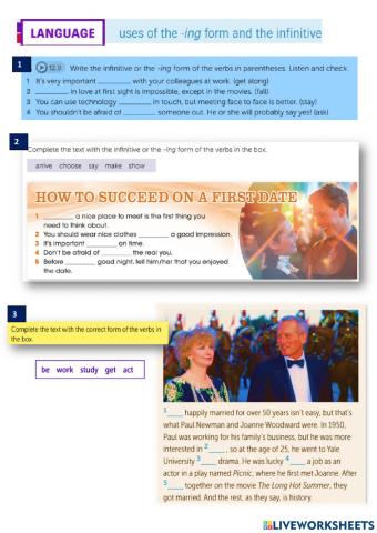 Uses of -ing form and infinitives
