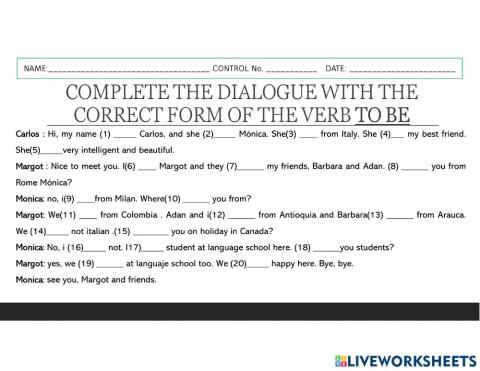 L1.ch1. to be. complete the dialogue