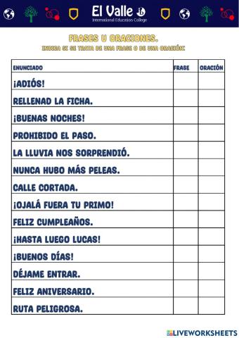 Frases u oraciones