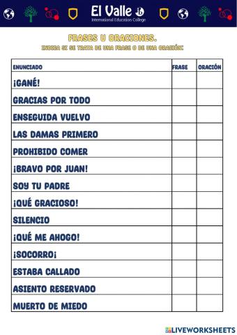 Frases u oraciones II