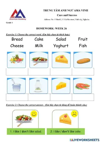 Week 26 grade 1 food