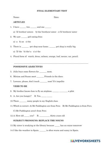 Final Elementary test