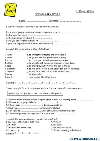 Cosmic B1+ Vocabulary Test 6.2