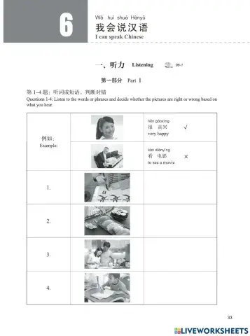 Hsk 1级  第6课 - 我会说汉语 - 练习