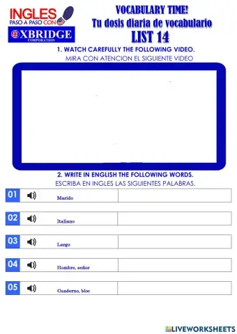 List 14 VOCABULARY TIME!-BEGENNER A1