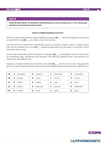 Test 7 Task 8, 9 Use of English