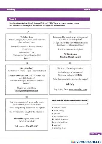Reading Test 6 tasks 4, 6