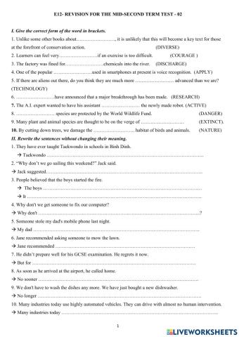 Revision for the mid-second term test - 02
