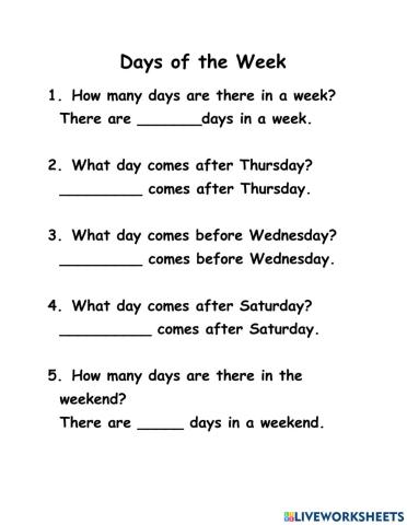 Questions about Days of the Week