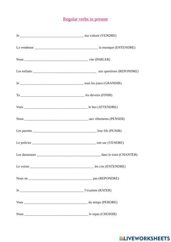 Verbes réguliers présent