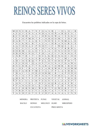 Sopa letras reinos seres vivos