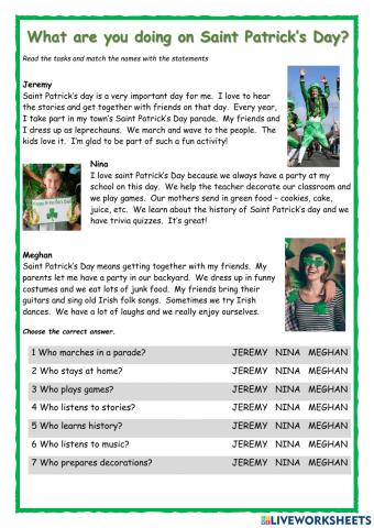 What are you doing on Saint Patrick's Day? Reader