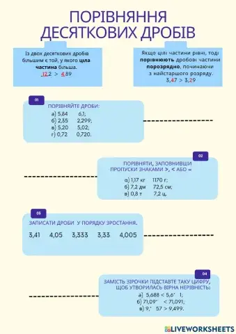 Порівняння десяткових дробів