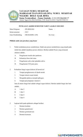 Pts biologi kelas 9 semester 2