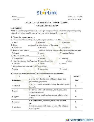Foreign teacher-S8-Week 28-U8-Vocab revision