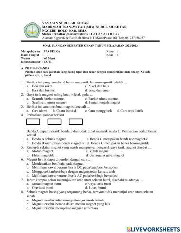 Soal imid semester ipa fisika kelas 9