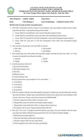 Soal pts aqidah akhlak kelas viii