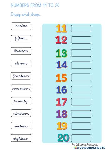 Numbers from 11 to 20