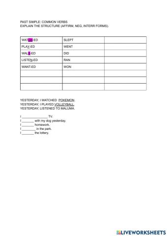 Past simple regular irregular