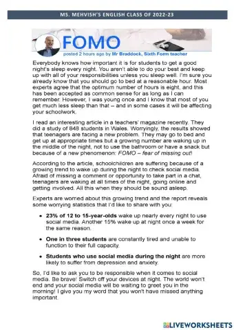 Reading comprehension FOMO