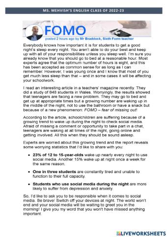 Reading comprehension FOMO