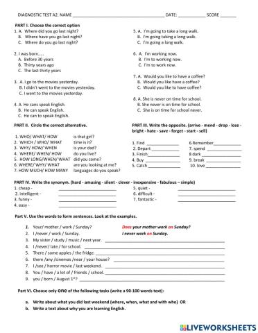 Diagnostic test level 4