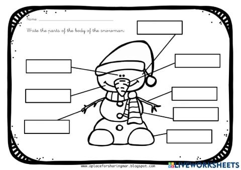 Label the snowman. parts of the body