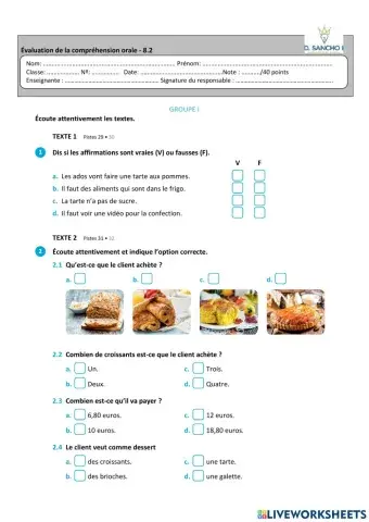 Fiche de compréhension orale : les courses