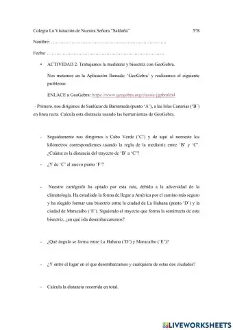 Mediatriz y bisectriz con los viajes de Colón